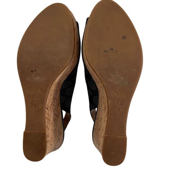 Coach Ferry Wedge Jacquard Monogram Black/Smoke/Black Cork Shoes - Picture 14 of 16